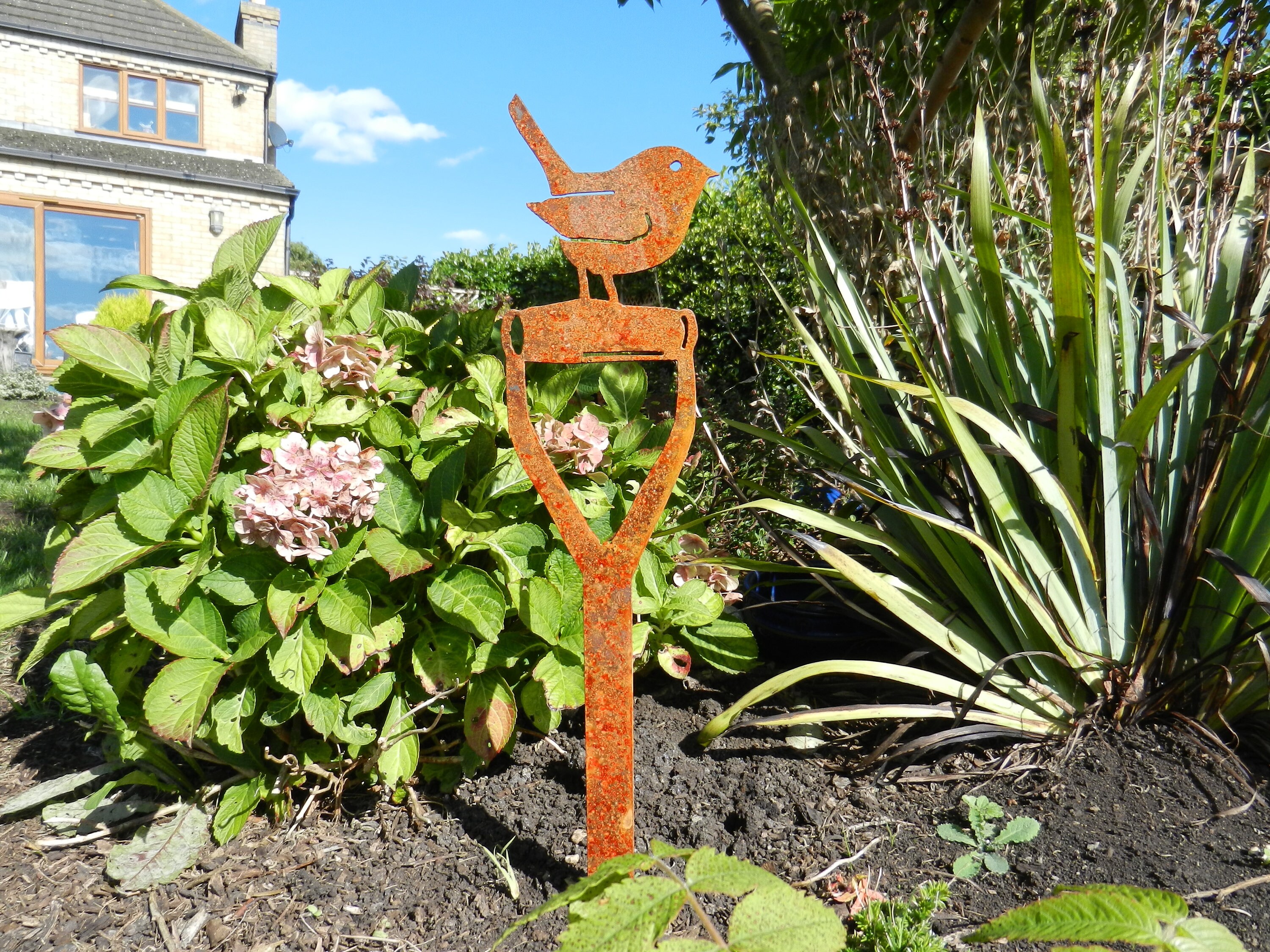 Rustic Robin on Fork Handle / Rusty Robin Garden Art / Rusty Etsy