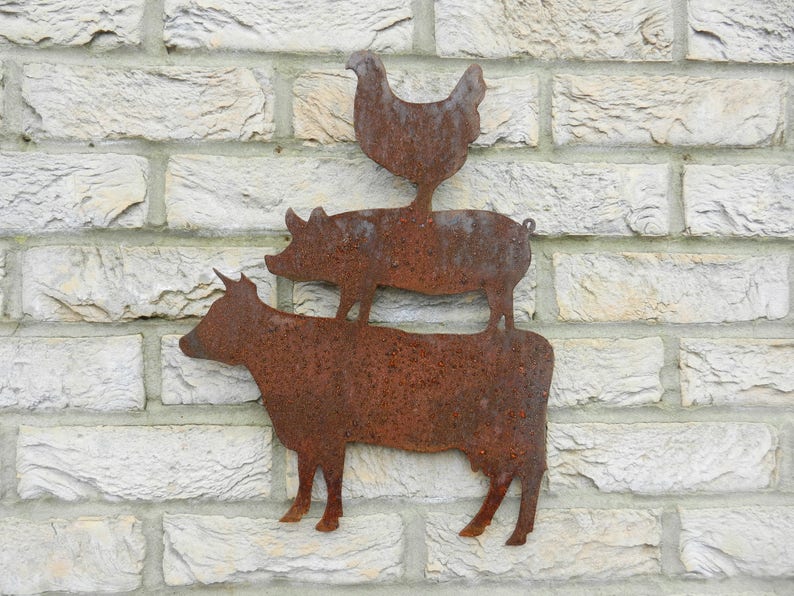 Rusty Metal Farm Animal Stack / Farmyard Wall Decor / Rustic Etsy