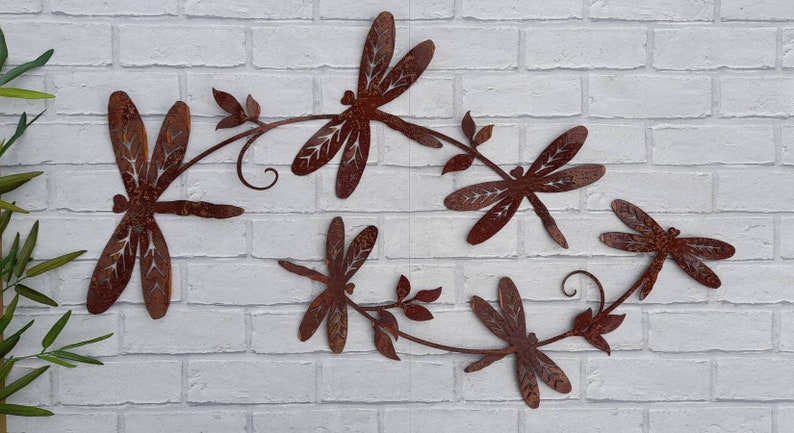 Dragonfly Wall Art / Rusty Metal Dragonfly Sculpture / Dragonfly Wall Decor / Rusty Metal Dragonfly Garden Decor a unique garden gift image 4