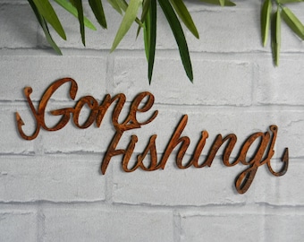 Rusty Metal Gone Fishing Metal Sign / Fishing Gift / Rusty Metal Sign / Fisherman Gift / Fishing Hook Garden Decor / Metal Fish Gift