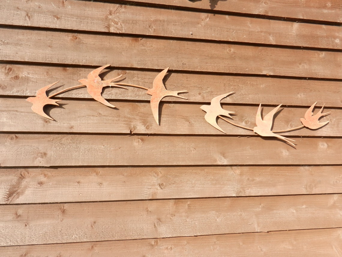 Swallow Wall Art / Rusty Metal Swallows Sculpture / Flock of Etsy UK