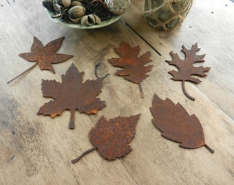 Set of Rusty Metal Leaves / Rustic Leaf Garden Decor / Autumn Garden Decor / Rusty Metal Leaf Garden Art inc Oak leaf and Maple Leaf