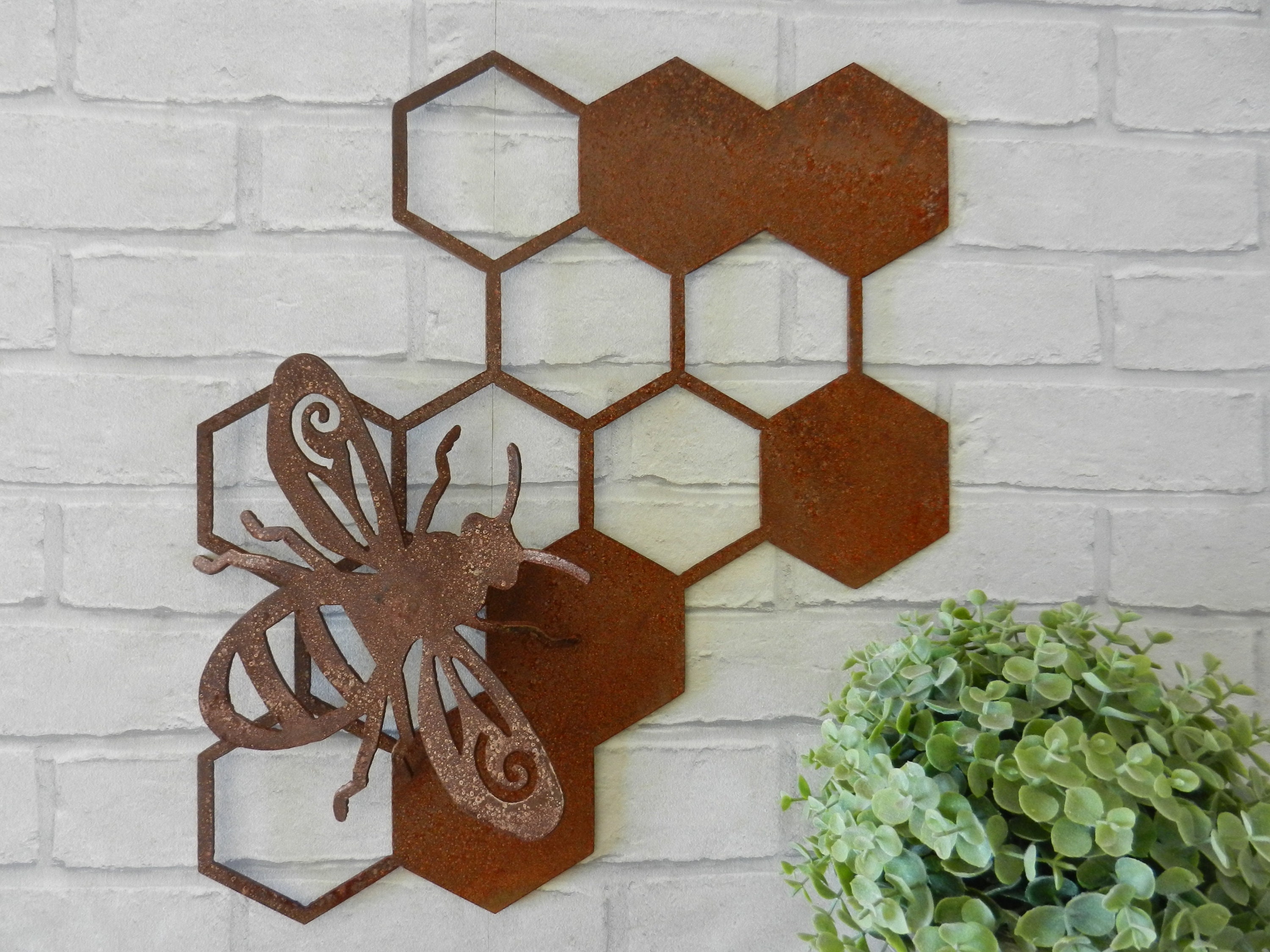 Honey Bee Wall Decor-Fence Wall Decor-Bumble Bee Yard art-Yellow  Jackets-Patio Decor -Gift For Her -Honey Bee Decor Pool Decor Rainbow Wings