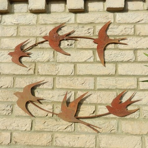 Swallow Wall Art / Rusty Metal Swallows Sculpture / Flock of Birds Wall Decor / Rusty Metal Bird Garden Decor / garden gift / Swift Wall Art image 3