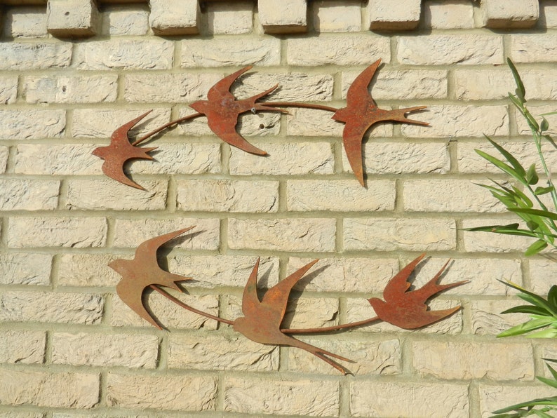 Swallow Wall Art / Rusty Metal Swallows Sculpture / Flock of Birds Wall Decor / Rusty Metal Bird Garden Decor / garden gift / Swift Wall Art image 3