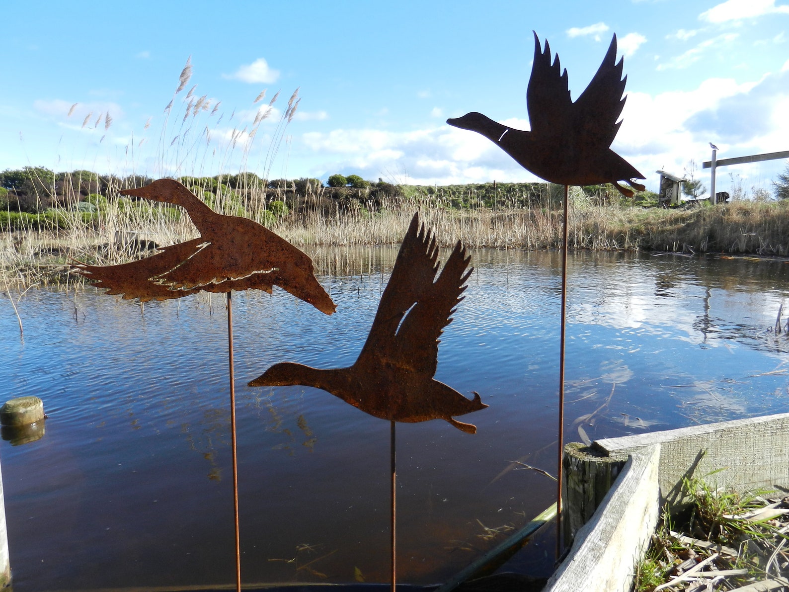 Rusty Metal Duck Garden Sculpture / Flying Ducks Garden Decor / Metal ...