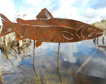 Rusty Salmon Stake / Rusty Metal Fish Sculpture / Rusty Fish Decor / Fishing Gift / Metal Fish Art / Metal Garden Stake / Metal Salmon decor