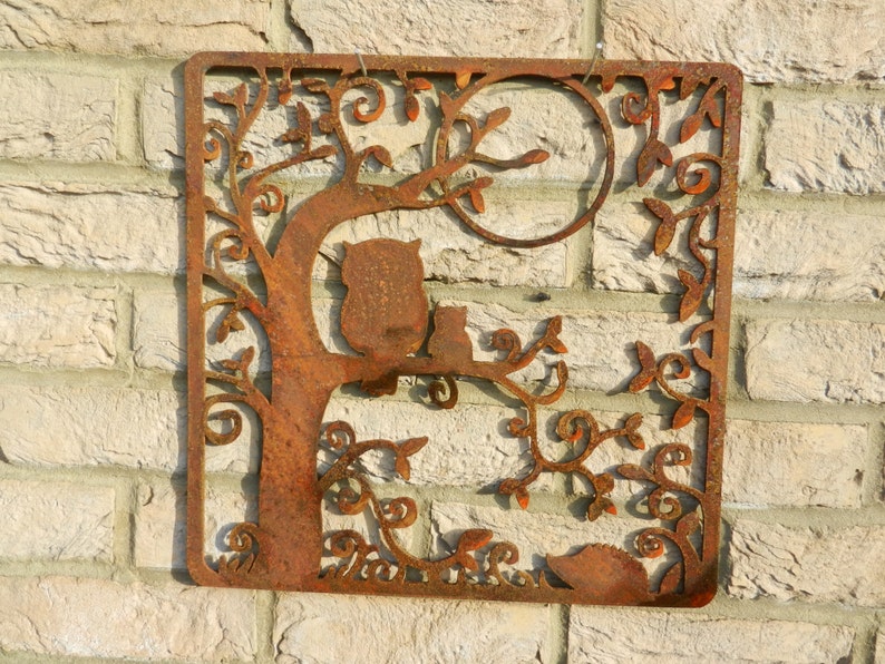 Owl in Tree Garden Wall Decor / Rusty Metal Owl Wall Art / Owl Etsy UK