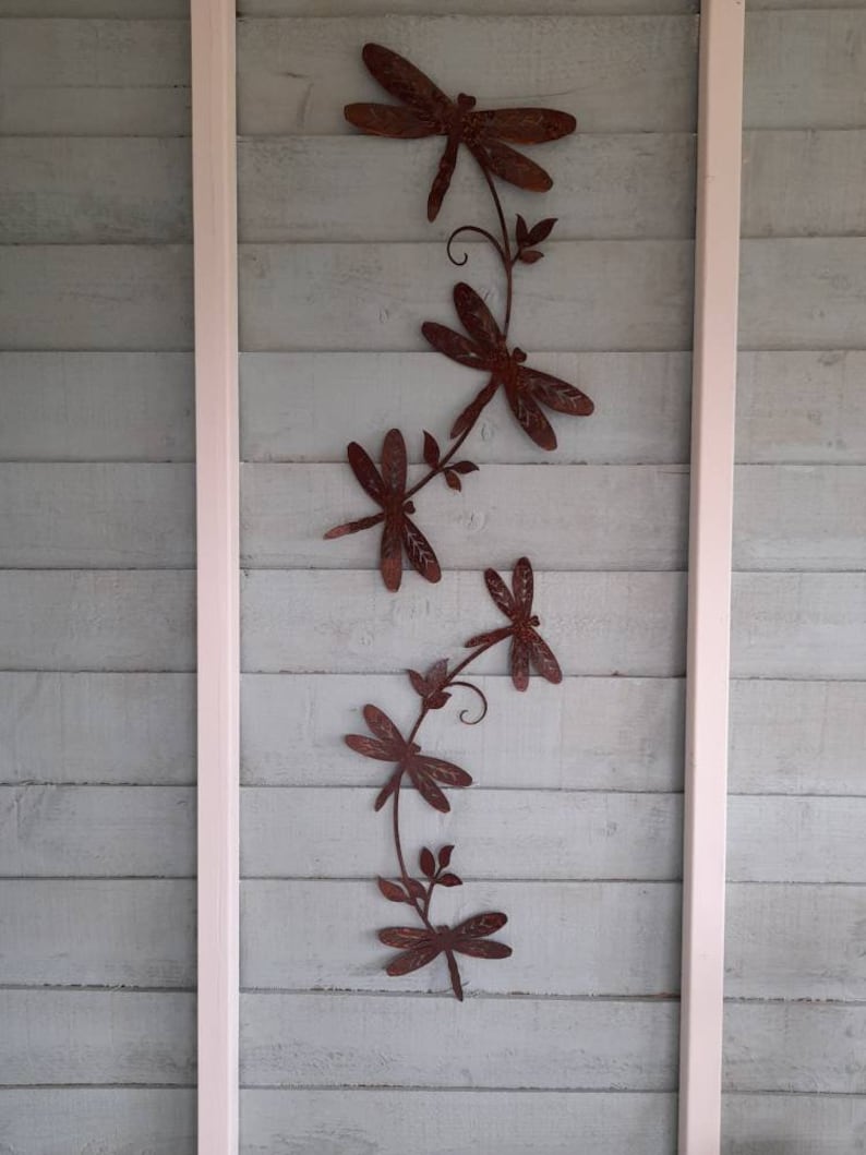 Dragonfly Wall Art / Rusty Metal Dragonfly Sculpture / Dragonfly Wall Decor / Rusty Metal Dragonfly Garden Decor a unique garden gift image 2