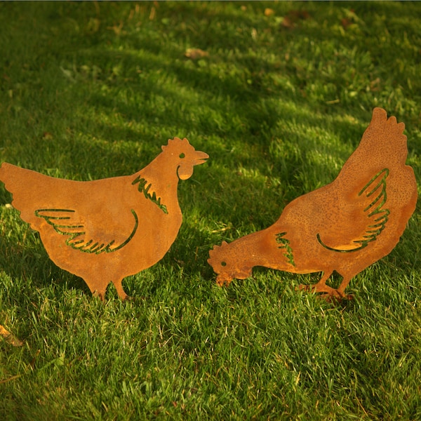 Gallina oxidada / Decoración de jardín de pollos / Regalo de pollo / Regalo de gallina de metal / Adorno de jardín de metal / Pollo de metal oxidado / Decoración de jardín oxidado / Gallinas