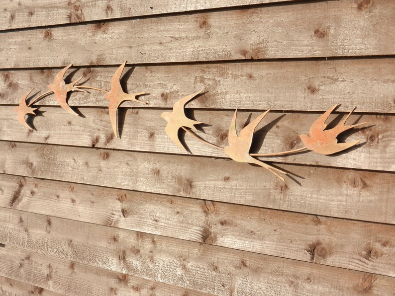Swallow Wall Art / Rusty Metal Swallows Sculpture / Flock of Birds Wall Decor / Rusty Metal Bird Garden Decor / garden gift / Swift Wall Art image 10