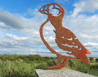 Rusty Metal Puffin Sculpture / Seabird Gift / Puffin Bird Post Topper / Metal Seabird Garden Decor a great Gardener Gift