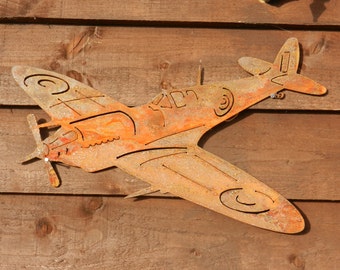 RAF Spitfire (mini) / Rusty Metal Garden Wall Art / Regalo de avión Spitfire de la Segunda Guerra Mundial / Batalla de Gran Bretaña / Aviones de la Segunda Guerra Mundial / decoración del jardín del avión