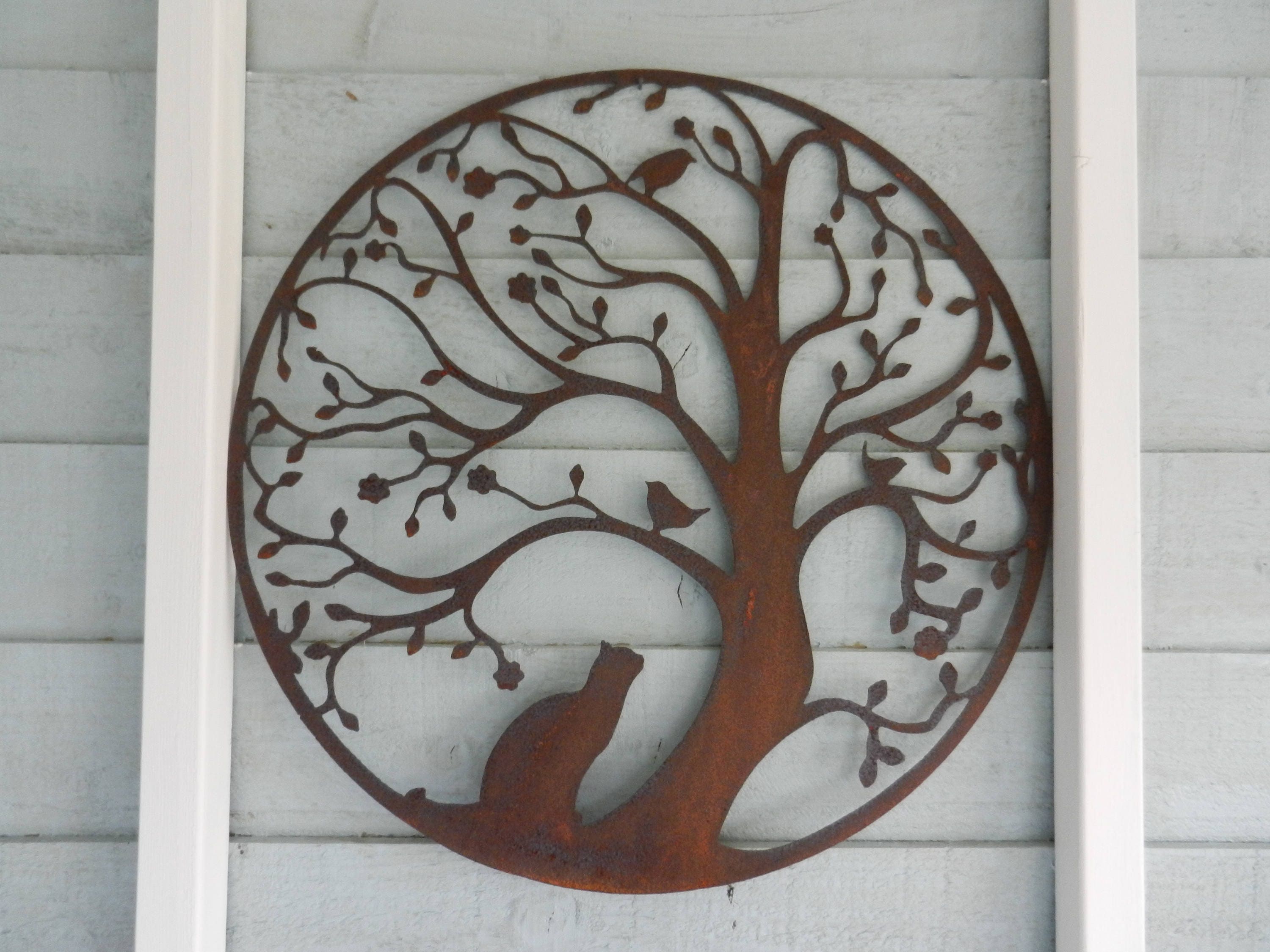 Tree of Life Wall Decor / Rusty Metal Wall Art / Tree Garden Gift / Cat and  Bird Garden Decoration for a Garden Wall Decor 60cm - Etsy