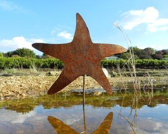 Decoración rústica de estrella de mar para estanque / Decoración de playa / Escultura de estrella de mar / Regalo náutico / Decoración de jardín con estrella de mar oxidada / Adorno de playa