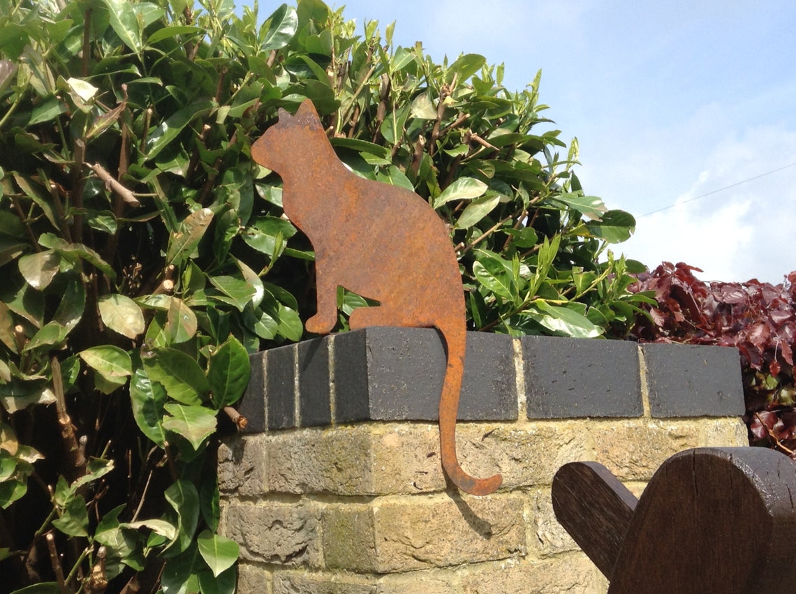 Rusty Metal Cat Garden Decor / Metal Cat Garden Art / Sitting Etsy