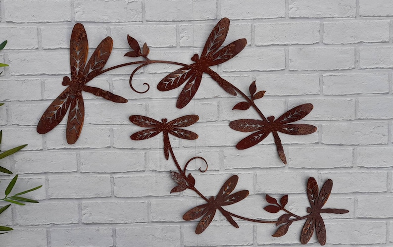 Dragonfly Wall Art / Rusty Metal Dragonfly Sculpture / Dragonfly Wall Decor / Rusty Metal Dragonfly Garden Decor a unique garden gift image 6