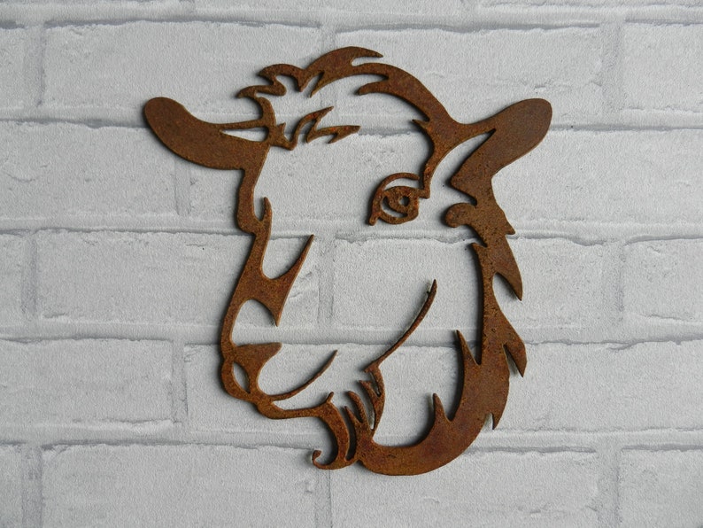 Rusty Goat Head Decor / Goat Garden Gift / Rusty Metal Goat Wall Decor an unusual Farmyard Gift image 3