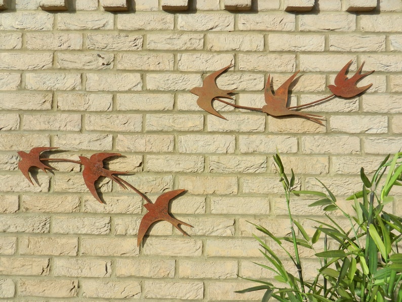 Swallow Wall Art / Rusty Metal Swallows Sculpture / Flock of Birds Wall Decor / Rusty Metal Bird Garden Decor / garden gift / Swift Wall Art image 8