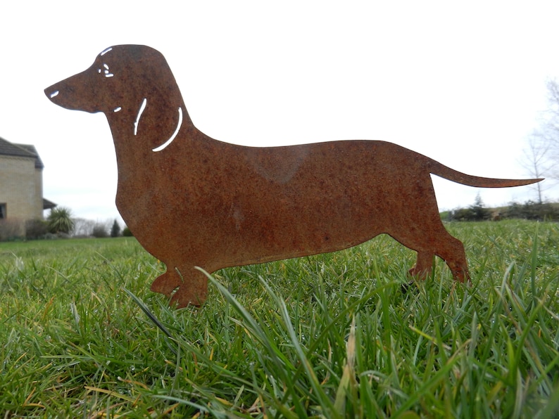 Dachshund Gift / Sausage Dog Garden Gift / Rusty Metal Dog Garden Stake / Rusty Metal Garden Art / Dachshund Memorial image 1