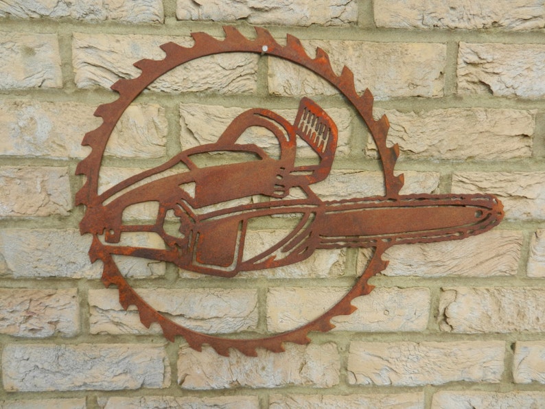 Chainsaw Decor / Rusty Metal Garden Art / Chainsaw Gift for Etsy