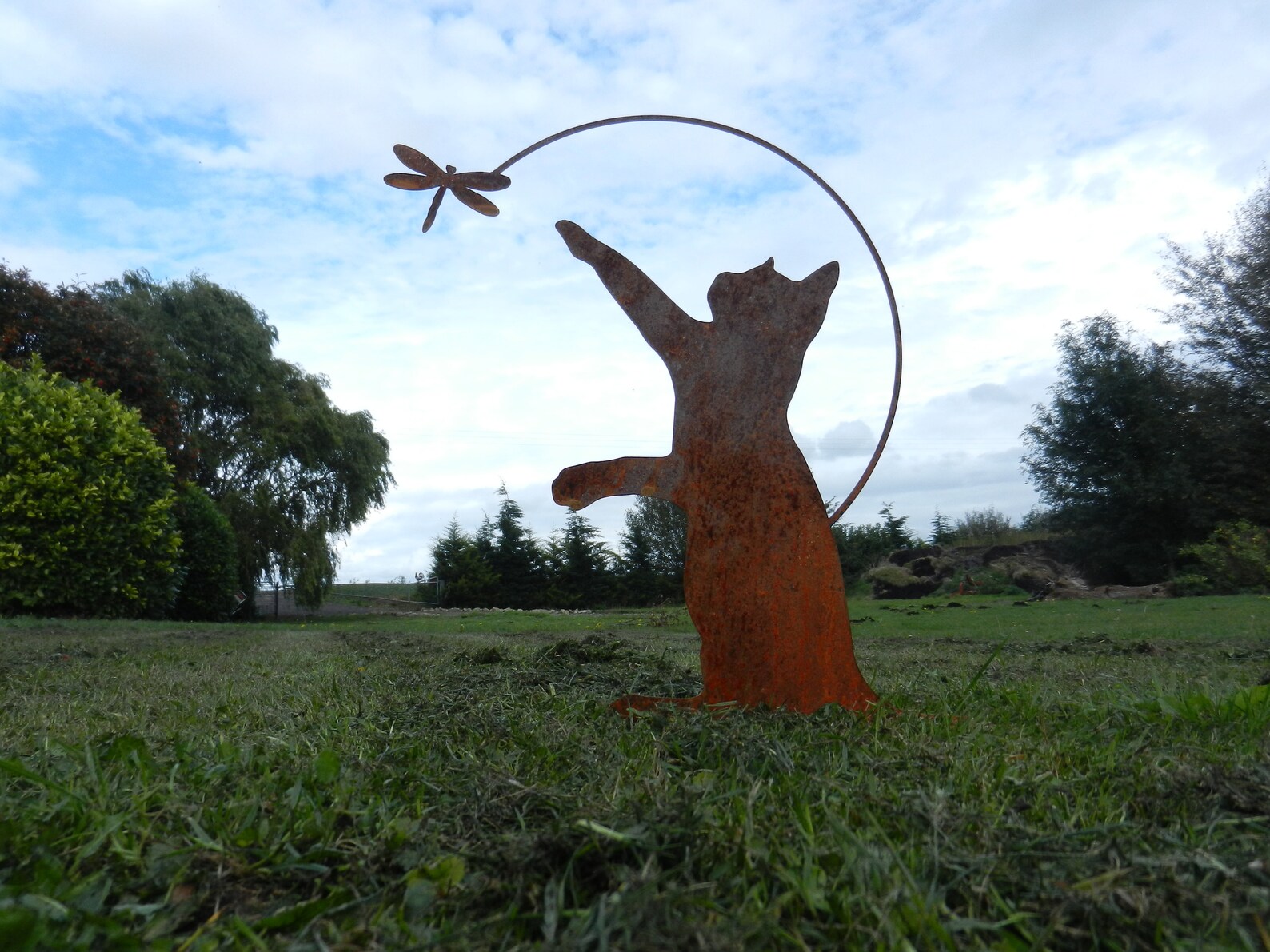 Rusty Metal Cat With Dragonfly Garden Decor / Cat Garden Gift Etsy UK