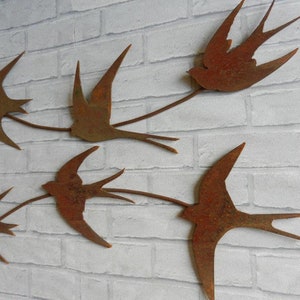 Swallow Wall Art / Rusty Metal Swallows Sculpture / Flock of Birds Wall Decor / Rusty Metal Bird Garden Decor / garden gift / Swift Wall Art image 9