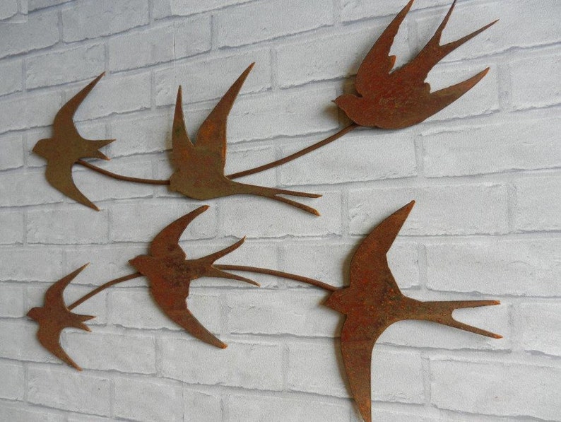 Swallow Wall Art / Rusty Metal Swallows Sculpture / Flock of Birds Wall Decor / Rusty Metal Bird Garden Decor / garden gift / Swift Wall Art image 9