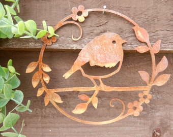 Robin Garden decor / Rusty Bird Wall Art / Mothers Day Gift / Robin gift / Garden Gift / Garden Wall decor / Hanging Bird with Flowers