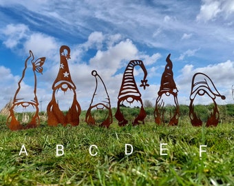 Rusty Metal Gnomes / Garden Gnomes / Gonk Garden Gift / Rustic Gnome Garden Decor / Gnome Garden Stakes / Chirstmas Gonk / Christmas Gnome