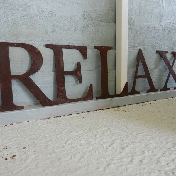 RELAX Rustic Metal Word Sign / 25cm Rusty Metal Letters / RELAX sign / Garden wall sign / Hanging Letters /Garden decor / Relax Wall Decor