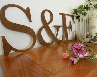 Wedding Initial Letters / Rustic Metal Letters Wedding Decoration / Wedding Initials Gift - Inc TWO letters plus '&' sign