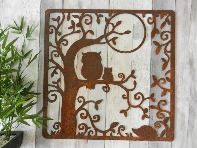 Rusty Metal Owl Wall Decor Rustic Art Garden Decoration Gift Home