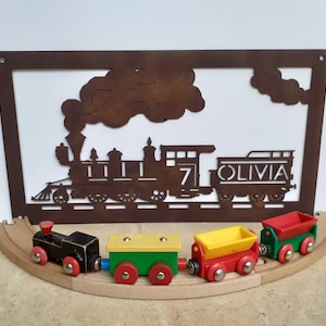 Personalised Steam Train Age and Name Wall Art / Train Birthday Gift with any Age and any Name / Children's Room Name Sign / Train Wall Art
