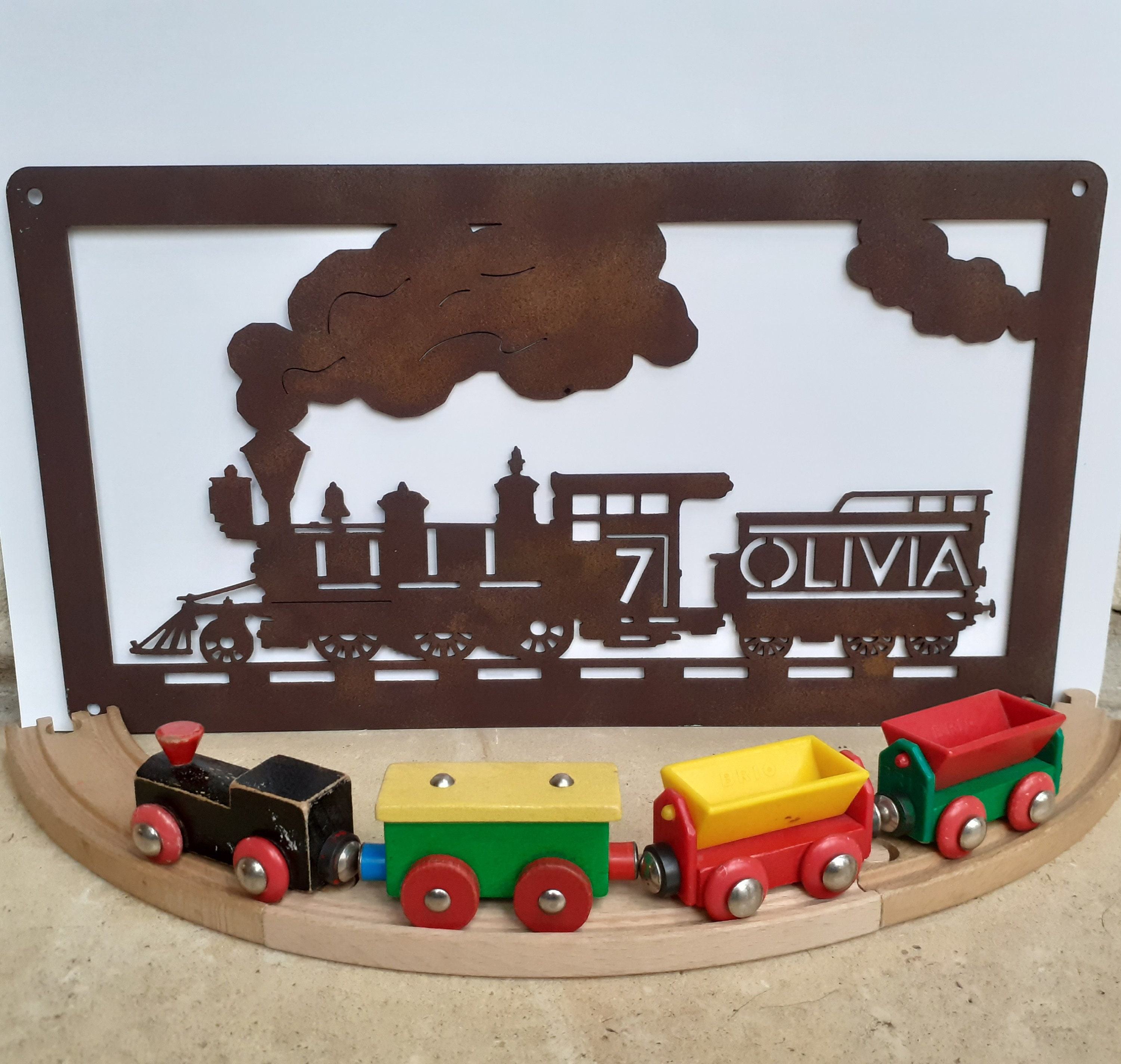 Personalised Steam Train Age and Name Wall Art / Train Birthday Gift with any Age and any Name / Children's Room Name Sign / Train Wall Art