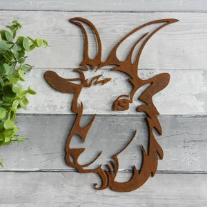 Rusty Goat Head Decor / Goat Garden Gift / Rusty Metal Goat Wall Decor an unusual Farmyard Gift image 1