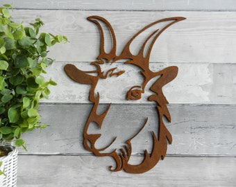 Rusty Goat Head Decor / Goat Garden Gift / Rusty Metal Goat Wall Decor an unusual Farmyard Gift