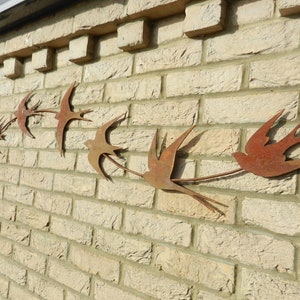 Swallow Wall Art / Rusty Metal Swallows Sculpture / Flock of Birds Wall Decor / Rusty Metal Bird Garden Decor / garden gift / Swift Wall Art image 6