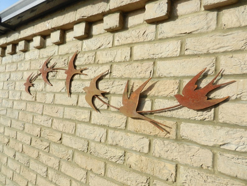 Swallow Wall Art / Rusty Metal Swallows Sculpture / Flock of Birds Wall Decor / Rusty Metal Bird Garden Decor / garden gift / Swift Wall Art image 6