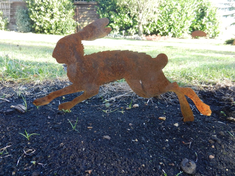Rusty Metal Hare Sculpture / Hare Garden Decor / Rustic Garden Etsy