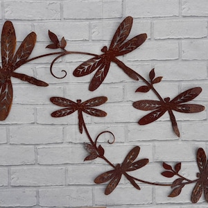 Dragonfly Wall Art / Rusty Metal Dragonfly Sculpture / Dragonfly Wall Decor / Rusty Metal Dragonfly Garden Decor a unique garden gift image 1