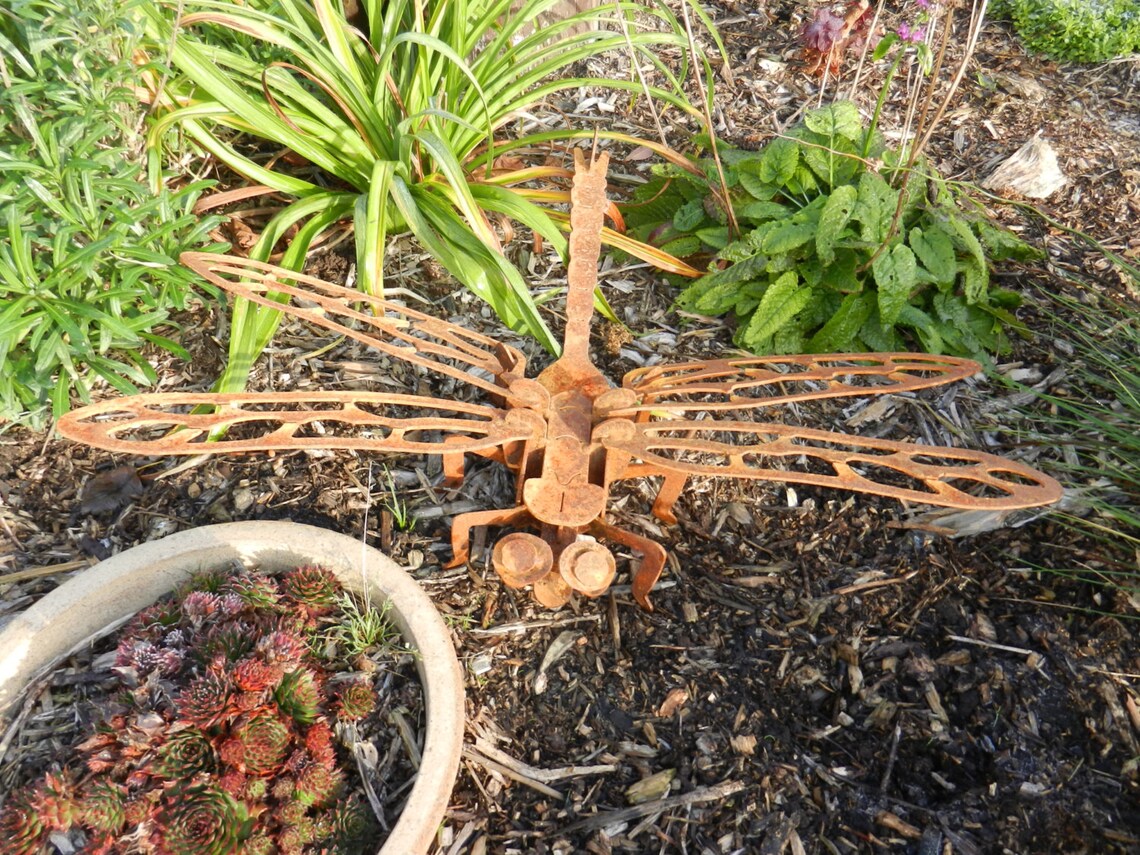 Metal Dragonfly Garden Art / Rusty Dragonfly Sculpture / Large Etsy