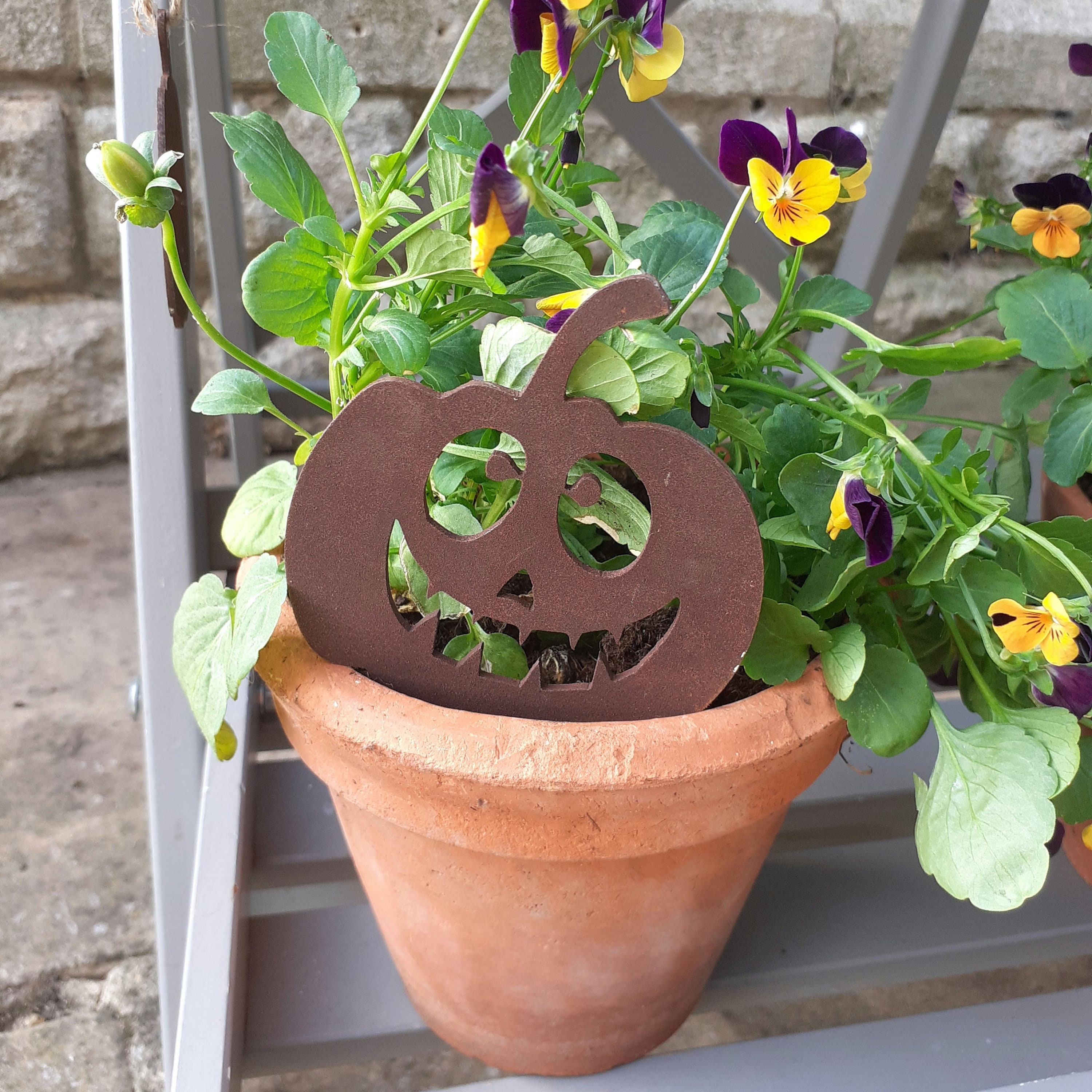 Halloween Pumpkin Plant Pot Decoration / Rusty Pumpkin / Halloween Decoration / Jack o'lantern / Halloween Houseplant / Happy Pumpkin