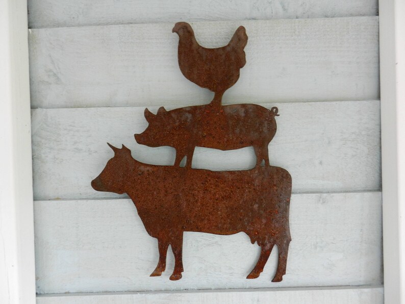 Rusty Metal Farm Animal Stack / Farmyard Wall Decor / Rustic Etsy