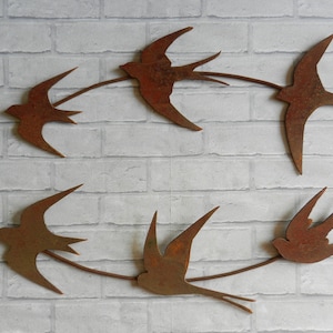 Swallow Wall Art / Rusty Metal Swallows Sculpture / Flock of Birds Wall Decor / Rusty Metal Bird Garden Decor / garden gift / Swift Wall Art image 4