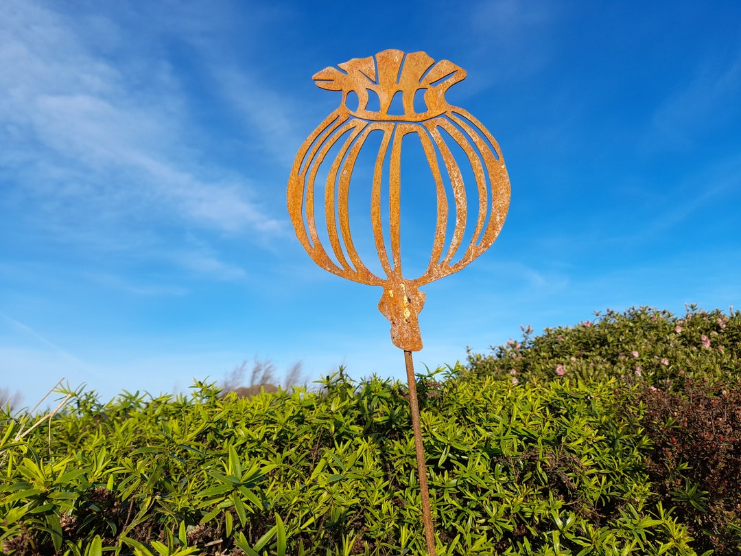 Rusty Metal Poppy Seed Head / Metal Seed Head Garden Decor / Etsy