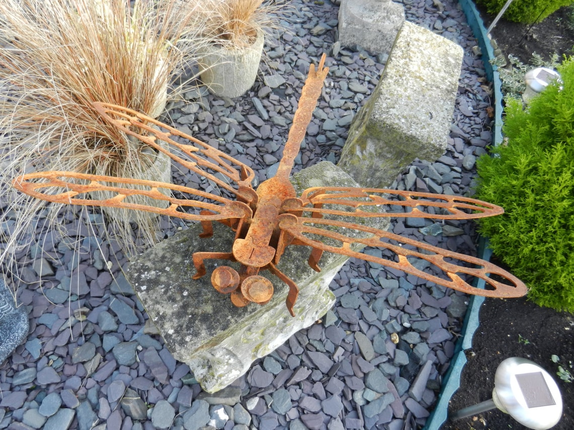 Metal Dragonfly Garden Art / Rusty Dragonfly Sculpture / Large Etsy