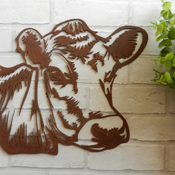 Cow Head / Rusty Metal Cow Garden Decor / Red Lincoln Cattle Gift / Rustic Cow Garden Decoration / Cow Gift / Metal Cow Art