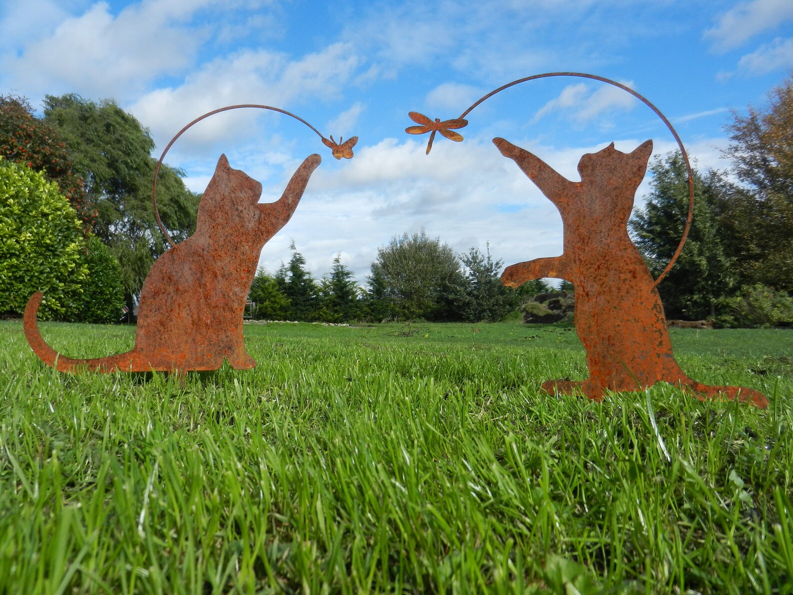 Rusty Metal Cat With Dragonfly Garden Decor / Cat Garden Gift Etsy UK