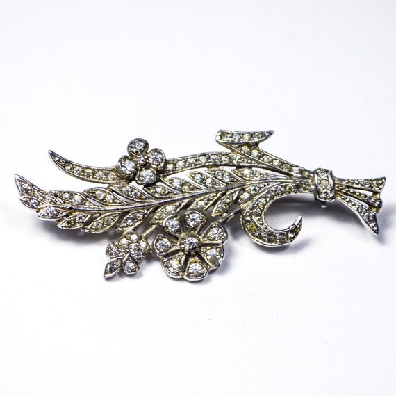 Vintage Art Deco 1920s silver tone paste flower  … - image 2